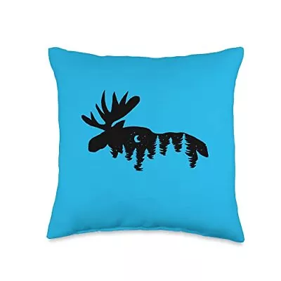 Moose Cutout With Trees And Stars Throw Pillow 16x16 Multicolor • $36.33