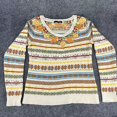 Weekend Max Mara White Floral Embroidered Wool Cashmere Angora Sweater Medium • $45