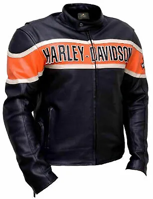 Harley Davidson Jacket Moto Gear Black Cow Leather Jacket For Mens • $199.99