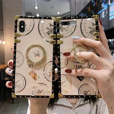 $17.88 • Buy For Samsung S21 S20 S9 Note20 10 9 Luxury Glitter Bling Gold Square Case W/ Ring