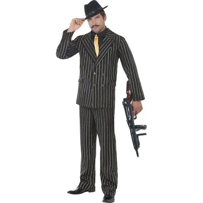 NEW Gold Pinstripe Black Gangster Suit 1920's Gatsby Mens Fancy Dress Costume • £44.99