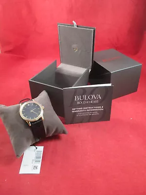 New* Bulova Men's 97F55 Quartz Black Leather Band Watch MSRP $250.00 • $119.99