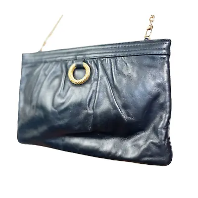 Morris Moskowitz Vintage Black Leather Clutch - Converted Crossbody - Handbog • $55