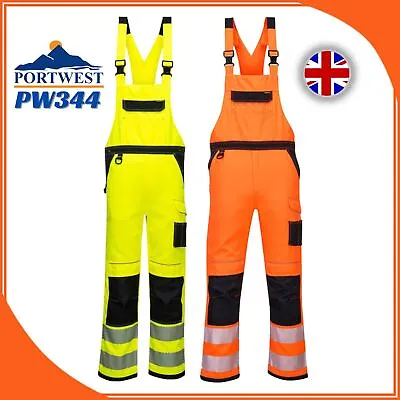 PORTWEST PW3 Hi Vis Bib & Brace Knee Pad Pockets Overall Coverall Suit PW344 UK • £49.99