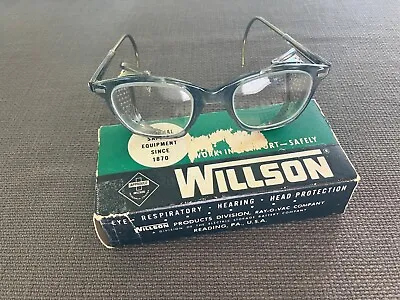 VINTAGE WILLSON FOLDING SAFETY GLASSES 6 3/4 W/SIDE SHIELDS SteamPunk Moto Box • $54.99