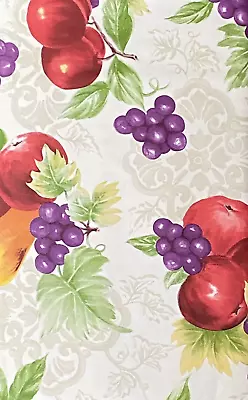 Vinyl Tablecloth Flannel Backed 52x90 Fresh Fruit Grapes Apples Pears • $15.26