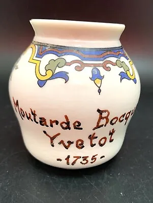 Vintage French Mustard Pot Milk Glass No Lid Moutarde Bouquet Yvetot 1735 • $8