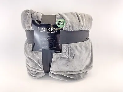 Ralph Lauren CLASSIC Gray Plush Micro Mink Blanket Full/Queen  Logo New • $71.19