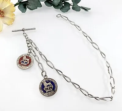 Victorian Sterling Silver Albert Pocket Watch Chain With George IV Coin Fobs • $92.42