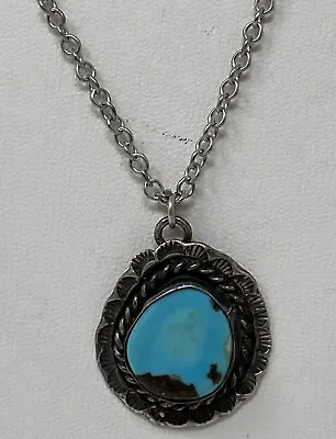 Pretty Antique Vintage Sterling Silver Native Navajo Turquoise Pendant Necklace  • $75