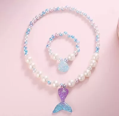 $9.99 • Buy 1 Pc Mermaid Necklace Bracelet Set Jewelry Girls Little Kids
