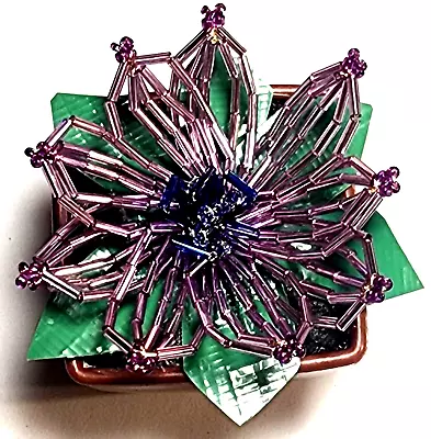 Vintage  Handmade French Glass Beaded Flower In Pot Gift • $19.99