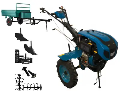 10HP Diesel Tiller With Trailer Cultivator Rotavator Garden Soil Cultivator • £1999