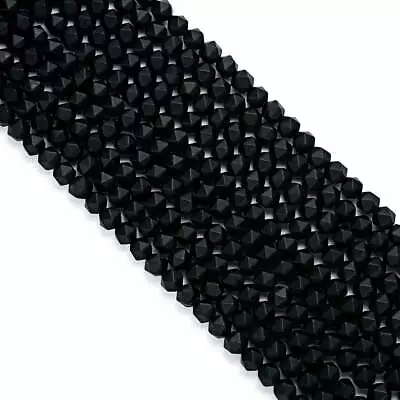 Black Onyx Matte Faceted Star Cut Beads 4mm 5mm 7mm 9mm 15.5  Strand • $3.14