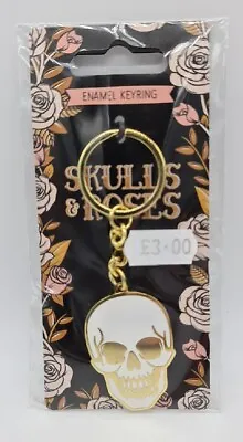 £3 • Buy Enamel Skull Keyring Key Ring Gold & White By Skulls & Roses Novelty Gift Charm
