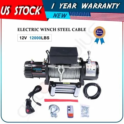$265.04 • Buy 12000LB(5443KG) 6HP Off-road Electric Winch Towing Steel For Ford Chevrolet 12V