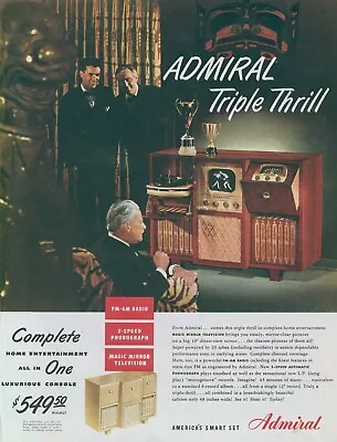 1948 Admiral Television Radio Phonograph TV On Boxing Match Art Vtg Print Ad C12 • $11.99