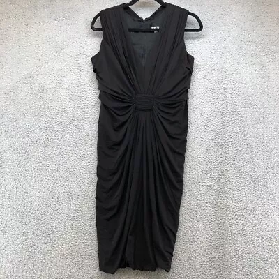 Melinda Eng Sheath Dress Black Pleated Ruched V Neck Sleeveless Zip Womens 12 • $45