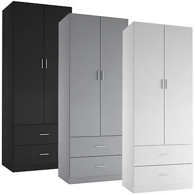 £112.49 • Buy Orlando Wooden 2 Door With 2 Drawer Compact Wardrobe Bedroom Storage Hanging Bar