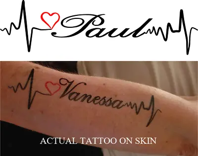 Personalised Large Forearm Heart Pulse Temporary Tattoo Freepost • £5.49