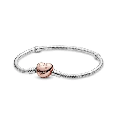 $99 • Buy PANDORA Jewelry Moments Heart Clasp Snake Chain Charm  Rose Gold Bracelet