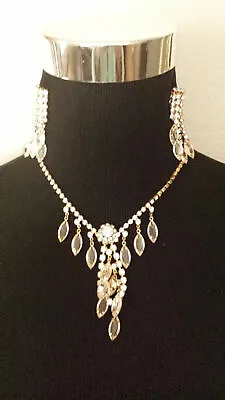 Gorgeous SilverTone  Crystal Rhinestone Vintage MASSIVE Bib Necklace + EARRINGS • $249