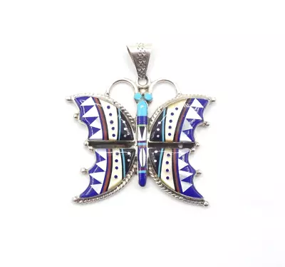 TQ366	Signed WM Native American Turquoise Inlay Butterfly Pendant • $275