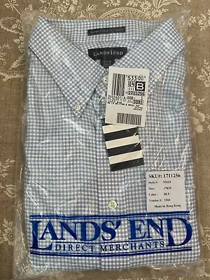 Lands’ End Men’s Royal Oxford Long Sleeve 17.5 35 Blue Check Gingham Style NEW! • $30