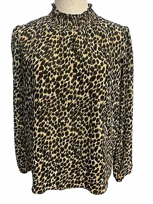 J.CREW Leopard Ruffle Neck Crepe Blouse Top Size XS • $18.99