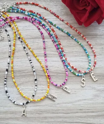 £4.25 • Buy Boho Beaded Necklace  Silver Choker Letter Color Small Seed Bead Charm Beach UK