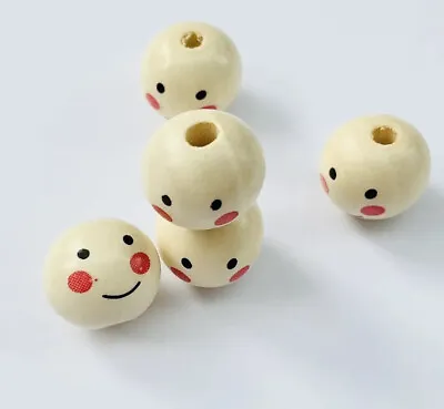 Wooden Doll Head Beads 5 Happy Face Beads 18mm Smiling Face Beads Wood Beads • £3.70