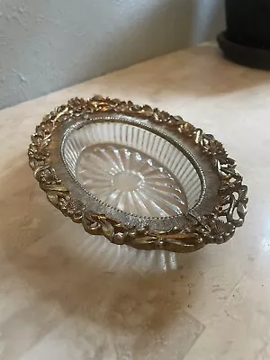 Vintage Matson Floral Oval Ormolu Soap/ Catch All Dish Hollywood Regency Vanity • $20