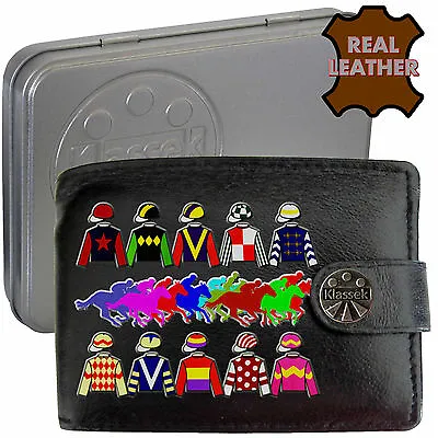 Wallet Horse Racing Jockey Colours Soft Leather Betting Men's Gift Tin RFID • £15.95