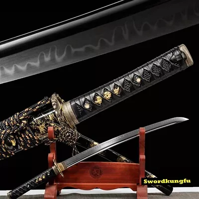 Wakizashi Clay Tempered T10 Steel Sharp Japan Samurai Functional Sword Full Tang • $144