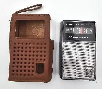 Vintage 1960's Magnavox  AM-81 Portable Pocket 8 Transistor Radio W/leather Case • $24.99