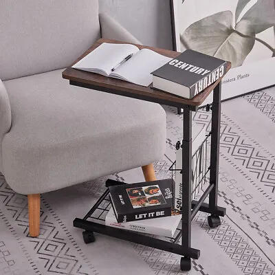 Mobile Sofa Side End Coffee Table Laptop Stand Rolling Storage Shelf Adjustable • £37.95