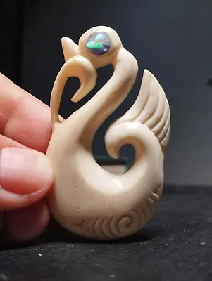 Old Maori Pendant Manaia Hand Carved Bone Abalone New Zealand  • $120