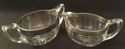 Creamer And Sugar Bowl Clear Glass With Metal Trim • $4.99