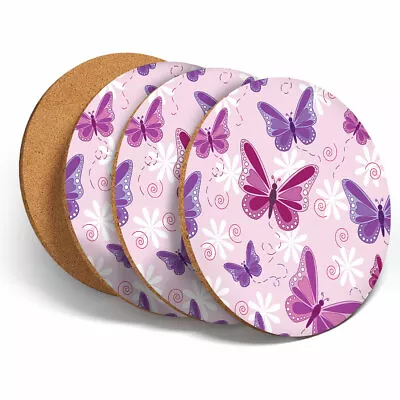 £7.99 • Buy 4 Set - Cool Purple Pink Butterfly Coasters - Kitchen Drinks Coaster Gift #13090