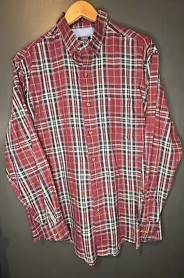 Izod Mens Red Blue Plaid Long Sleeve Button Up Flannel Size L • $14.99