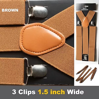 Mens Suspenders 36 Clips Y Back Heavy Duty Clips Wide Adjustable Elastic Braces • $6.99