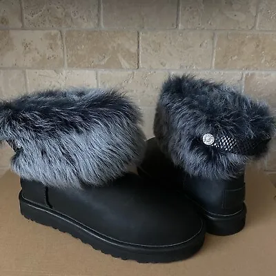Ugg Valentina Swarovski Bling Black Leather Toscana Cuff Boots Size Us 7 Women • $135.99