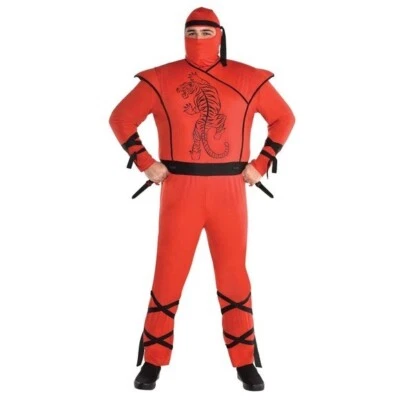$39.95 • Buy Ninja Costume Adult XXL Plus Size Red Tiger Jumpsuit Mask Headscarf Halloween