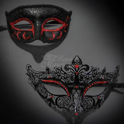 His & Her Couple Masquerade Mask Black Red Themed Phantom Mask M6107 M7110 • $29.95