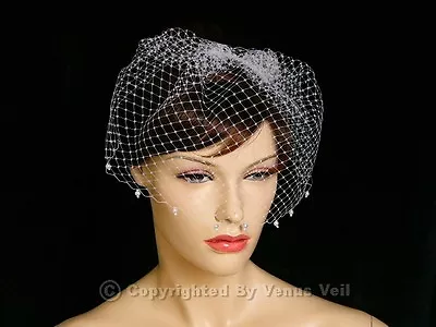 Handmade White 9  Bridal Pearls Edge Wedding Birdcage Blusher Veil • $14.99