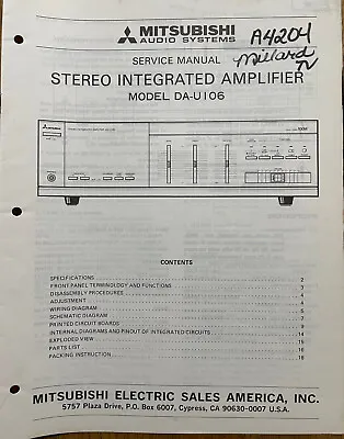 Mitsubishi Da-u106 Stereo Integrated Amplifier Original Service Repair Manual • $11.94