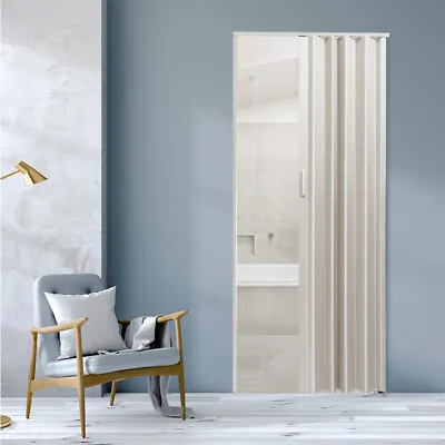 PVC Ivory Oak Effect Internal Door Accordion Doors Sliding Panel Divider +Handle • £45.95