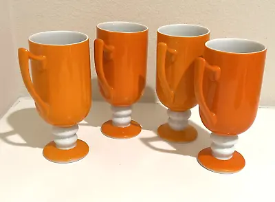 Vintage Japan Napcoware Retro Pedestal Coffee Cup Mug Orange/white Mod Set Of 4 • $50.99