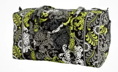 Vera Bradley Large Travel Duffel Bag Baroque Black Yellow Grey Floral Quilt • $35