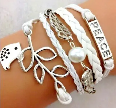 Airplane Wings Love Heart Music Silver Charms Multi Layer Bracelet Free Gift Bag • $15.99